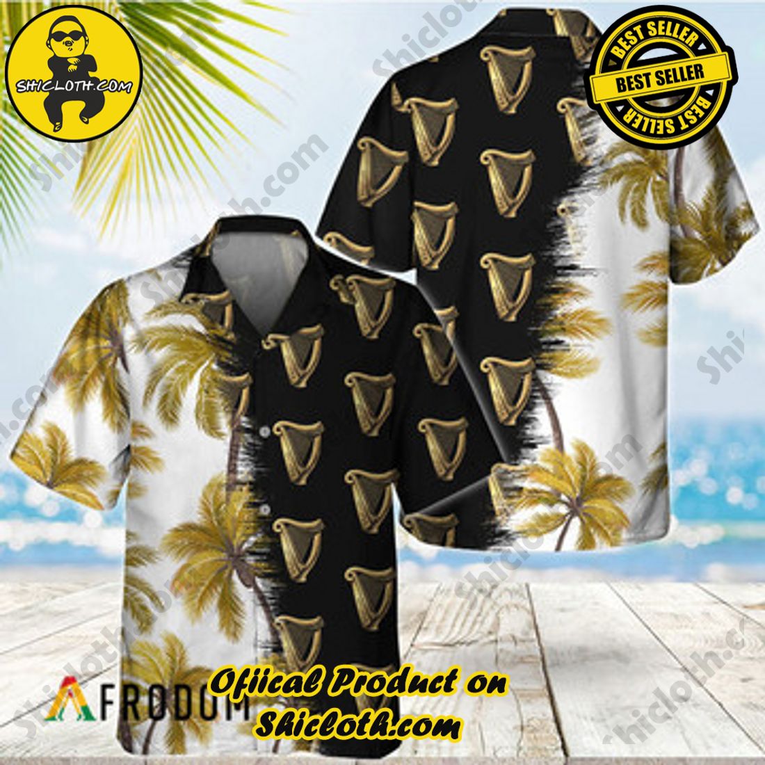 Hot Trend Best Seller : Shiclothshop's Hawaiian Shirts 9 Black Guinness Match Palm Trees Hawaiian Shirt