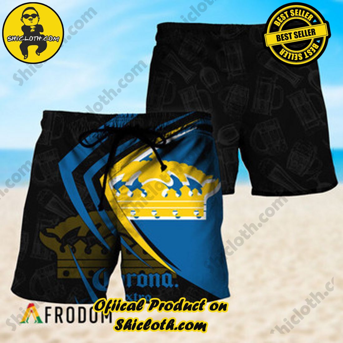 Hot Trend Best Seller : Shiclothshop's Hawaiian Shirts 17 Black Mix Esport Doodle Corona Extra Beer Hawaiian Shorts