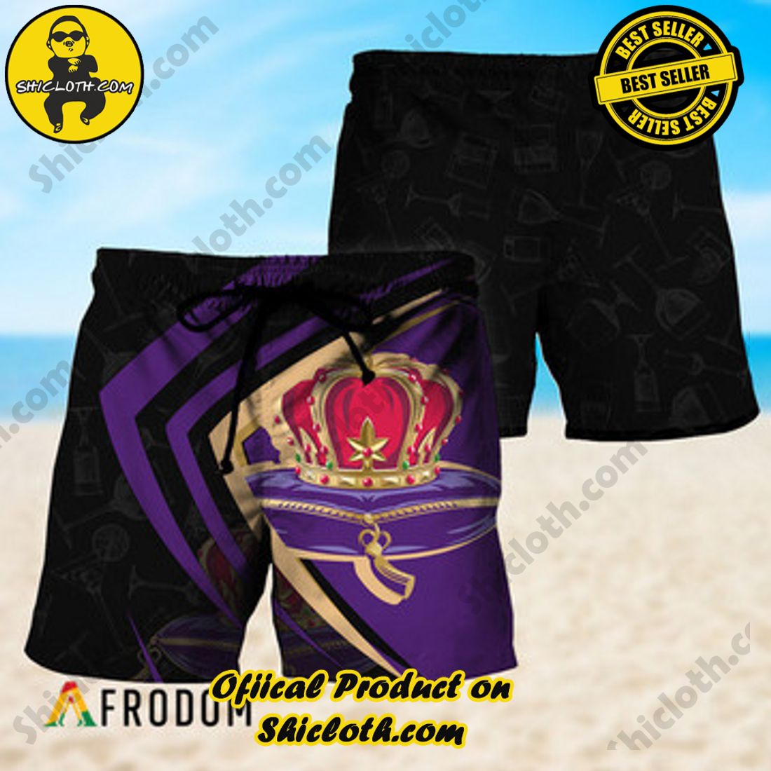 Hot Trend Best Seller : Shiclothshop's Hawaiian Shirts 18 Black Mix Esport Doodle Crown Royal Hawaiian Shorts