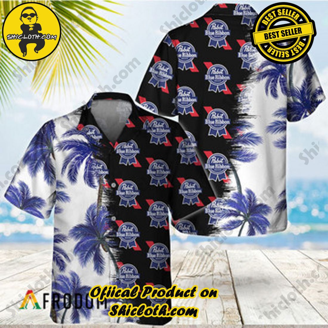 Hot Hot Hot Trend Best Seller : Shiclothshop's Hawaiian Shirts 5 Black Pabst Blue Ribbon Match Palm Trees Hawaiian Shirt