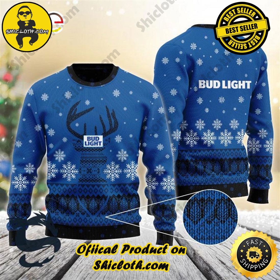 Shiclothshop's Sweaters - The Perfect Year-End Gift 7 Blue Bud Light Reindeer Snowy Christmas Beer Sweater