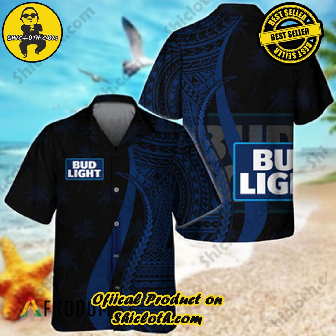 Hot Hot Hot Trend Best Seller : Shiclothshop's Hawaiian Shirts 6 Blue Polynesian Bud Light Hawaiian Shirt
