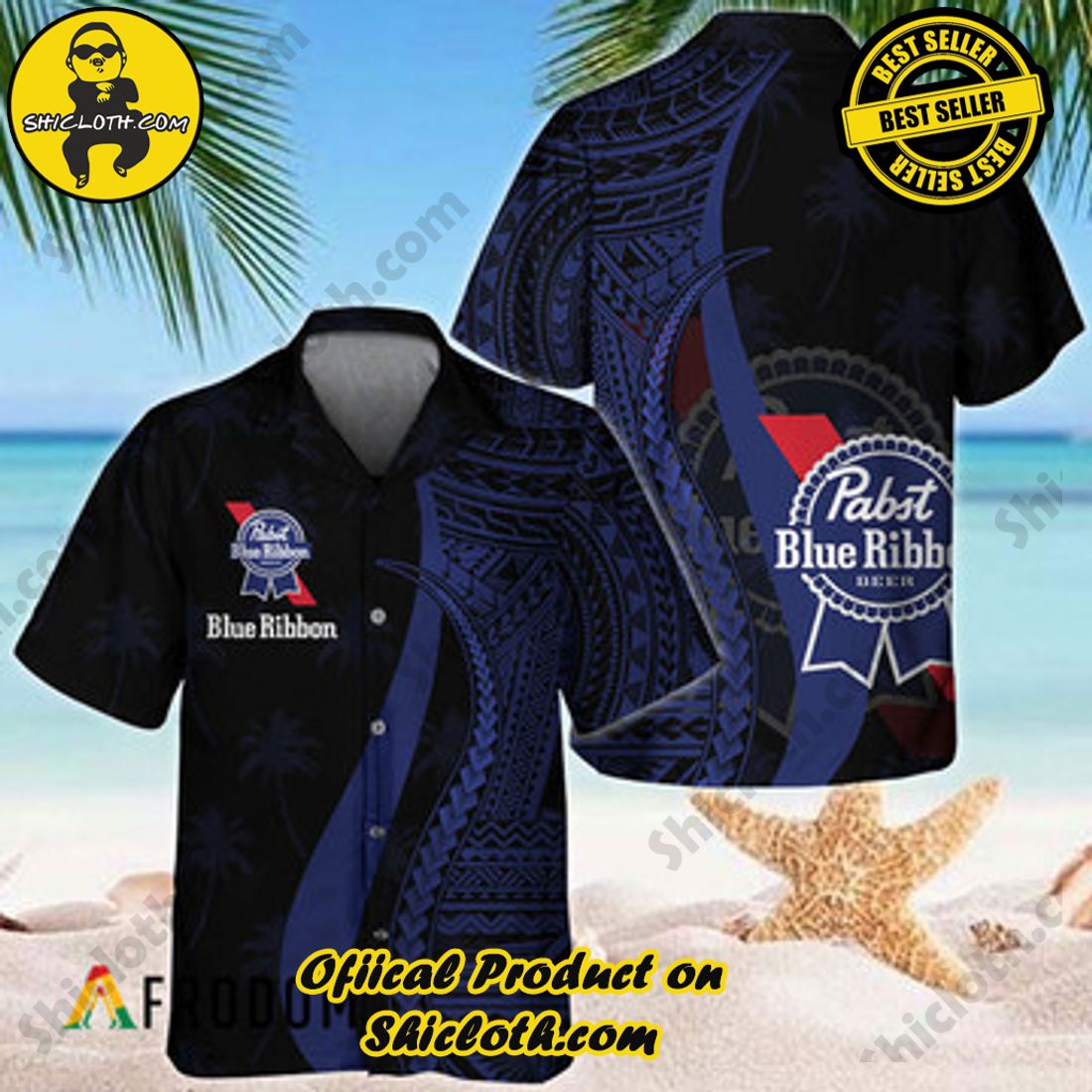 Hot Hot Hot Trend Best Seller : Shiclothshop's Hawaiian Shirts 7 Blue Polynesian Pabst Blue Ribbon Hawaiian Shirt
