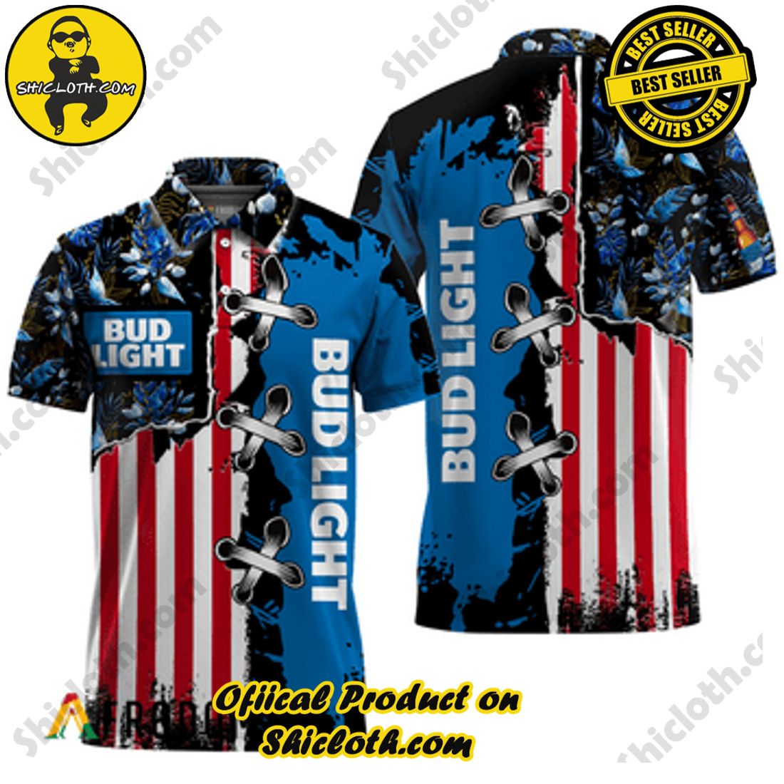 Hot Hot Hot Trend Best Seller : Shiclothshop's Hawaiian Shirts 17 Bud Light Fourth Of July Hawaiian Polo Shirt