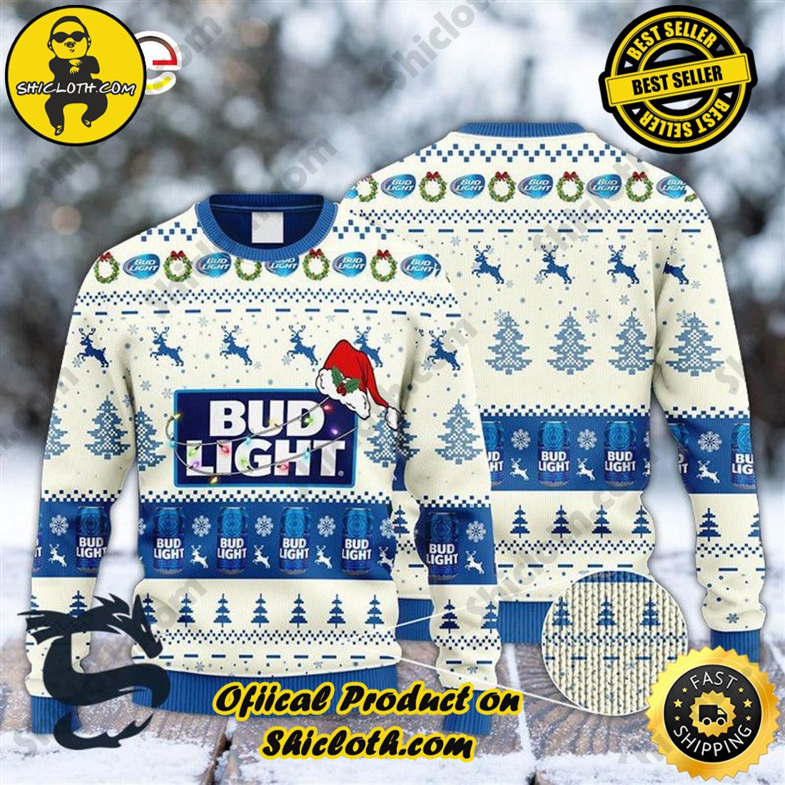 Bud Light Reindeer Snowy Night Ugly Beer Sweater - Shicloth
