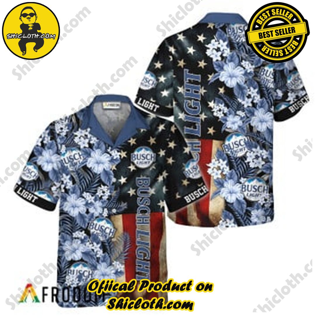 Busch Light US Flag Black Hawaiian Polo Shirt - Shicloth