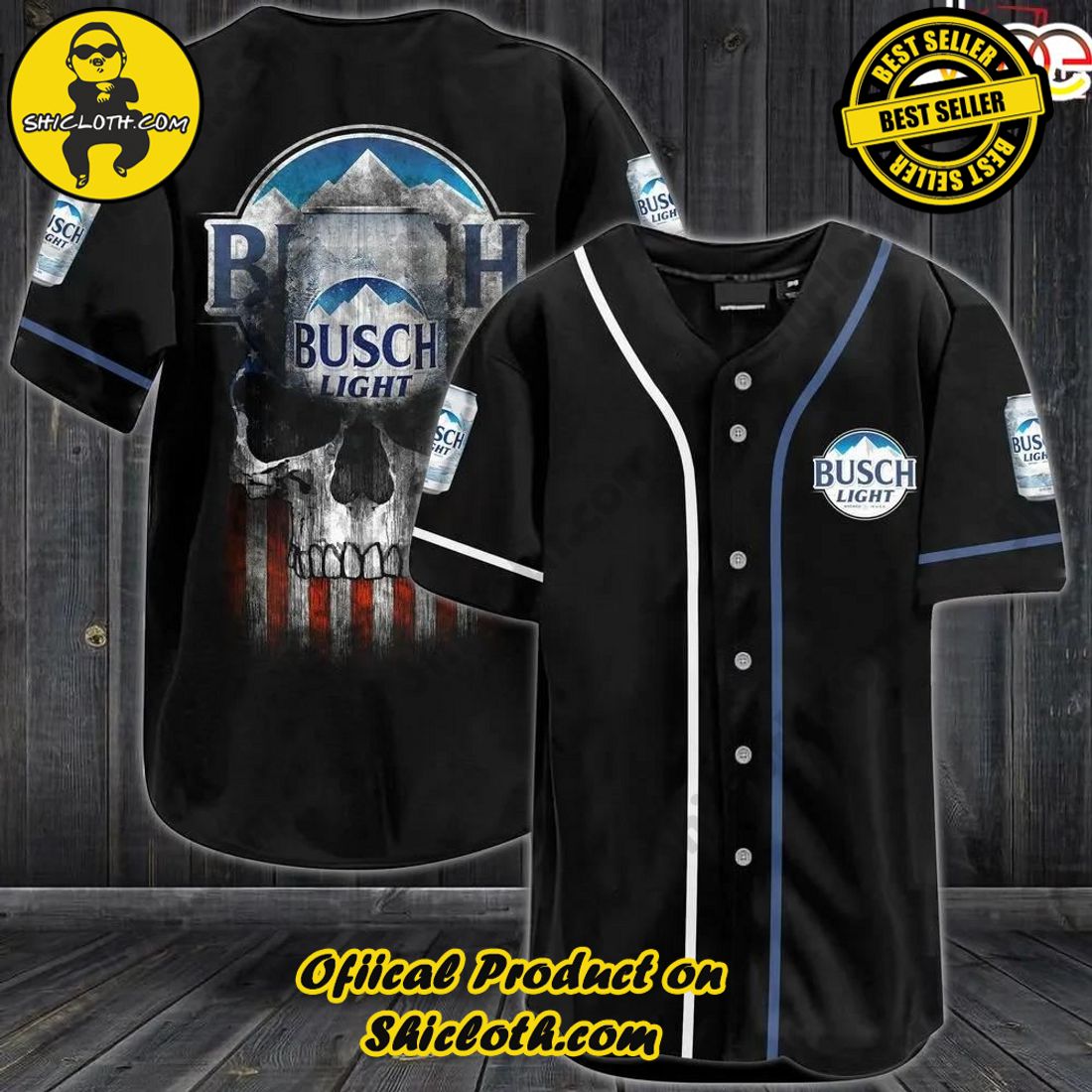 Shicloth's All-Star Baseball Jersey Shirt Collection 2 Busch Light Skull Usa Flag All Over Print Unisex Baseball Jersey
