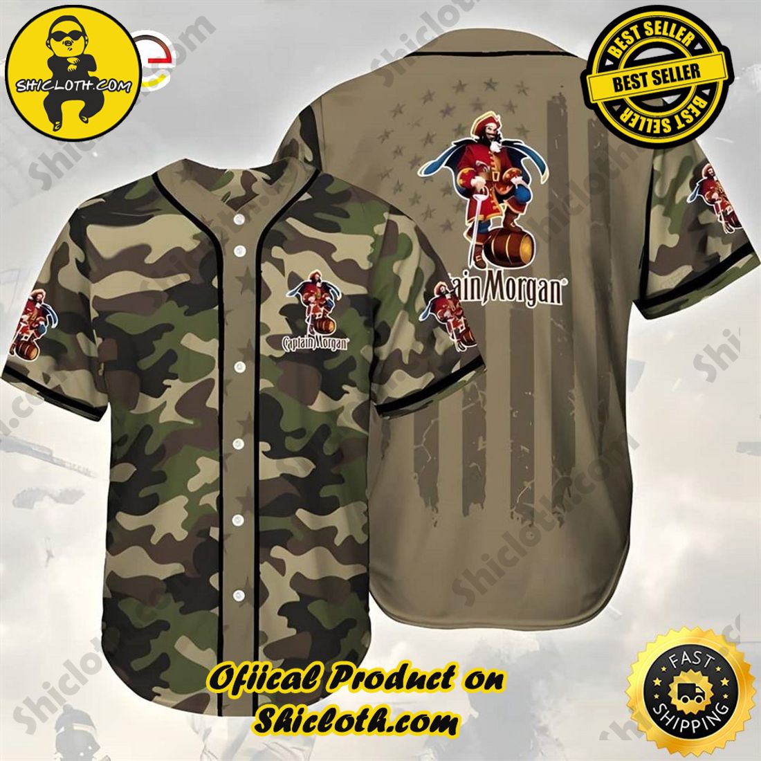 Captain Morgan Baseball Jersey Camouflage Pattern - Shicloth