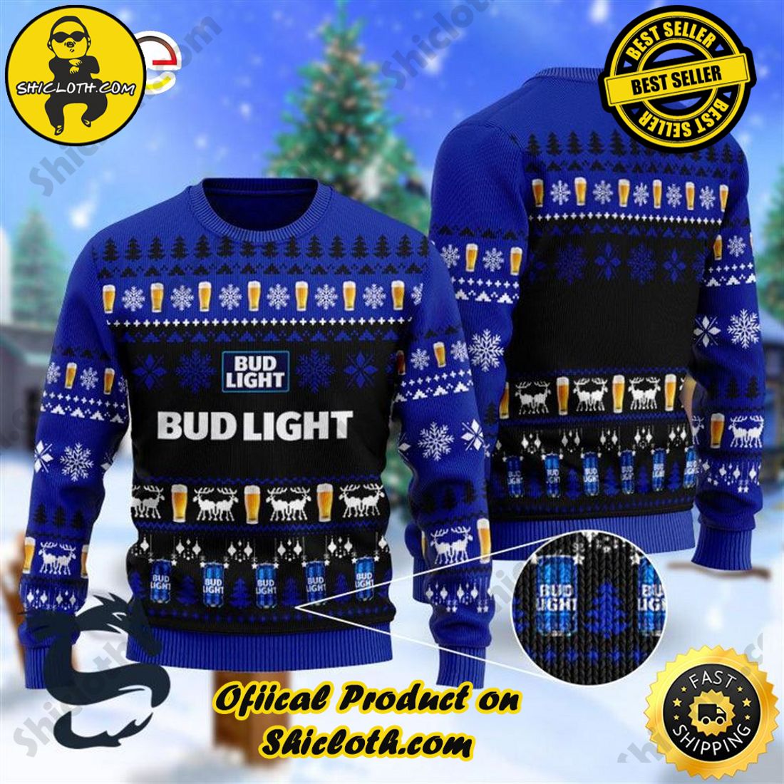 Christmas Scenes With Blue Bud Light Beer Ugly Beer Sweater - Shicloth