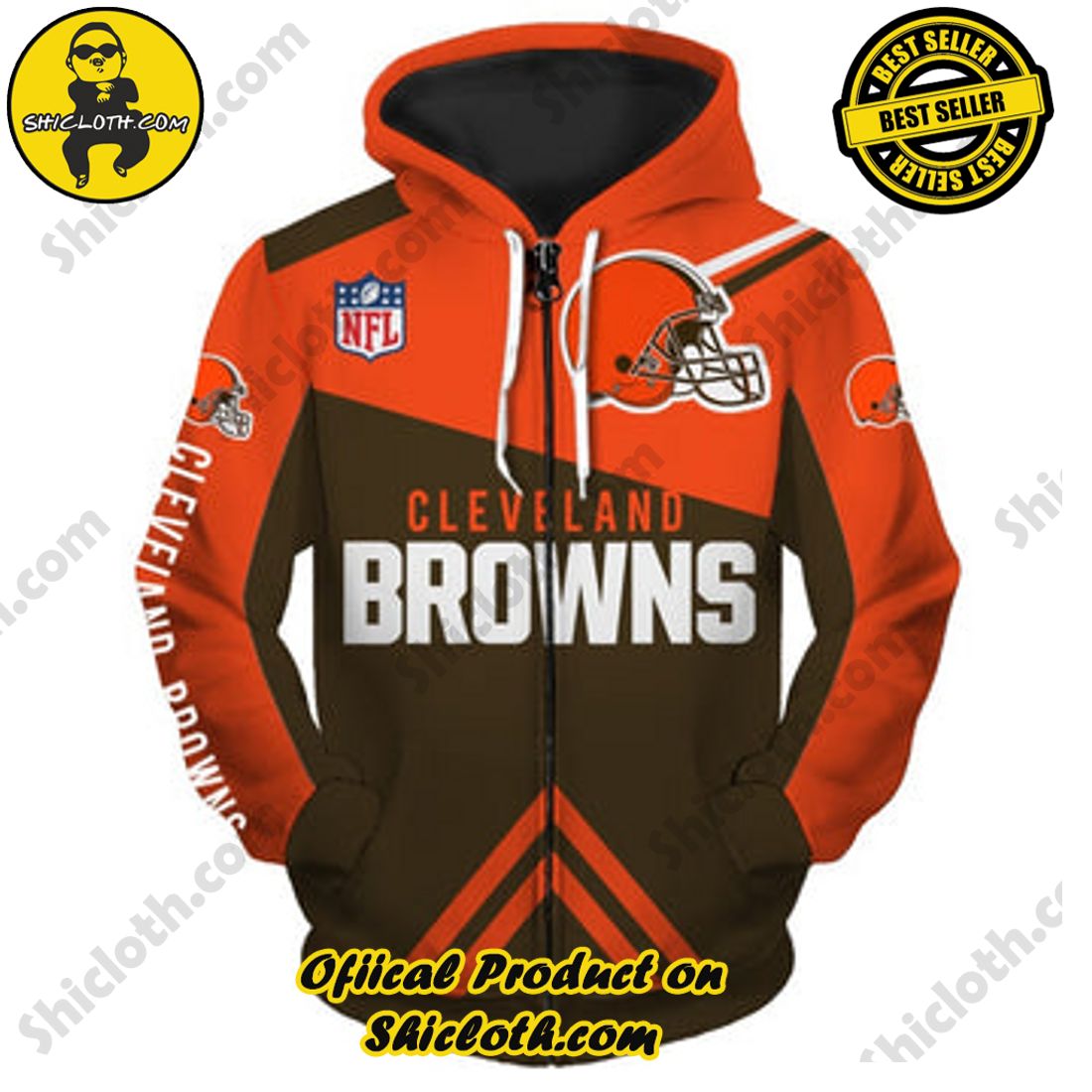 Cleveland Browns Zip Hoodies 3D Long Sleeve With Hooded