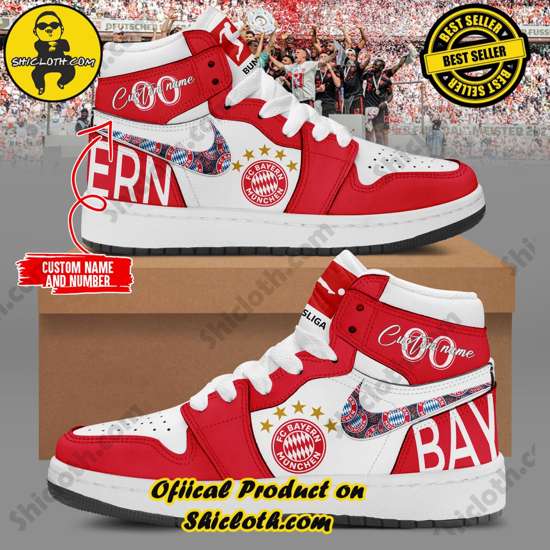 Custom Name and Number Bundesliga FC Bayern Munchen Nike Air Jordan 1 Sneakers