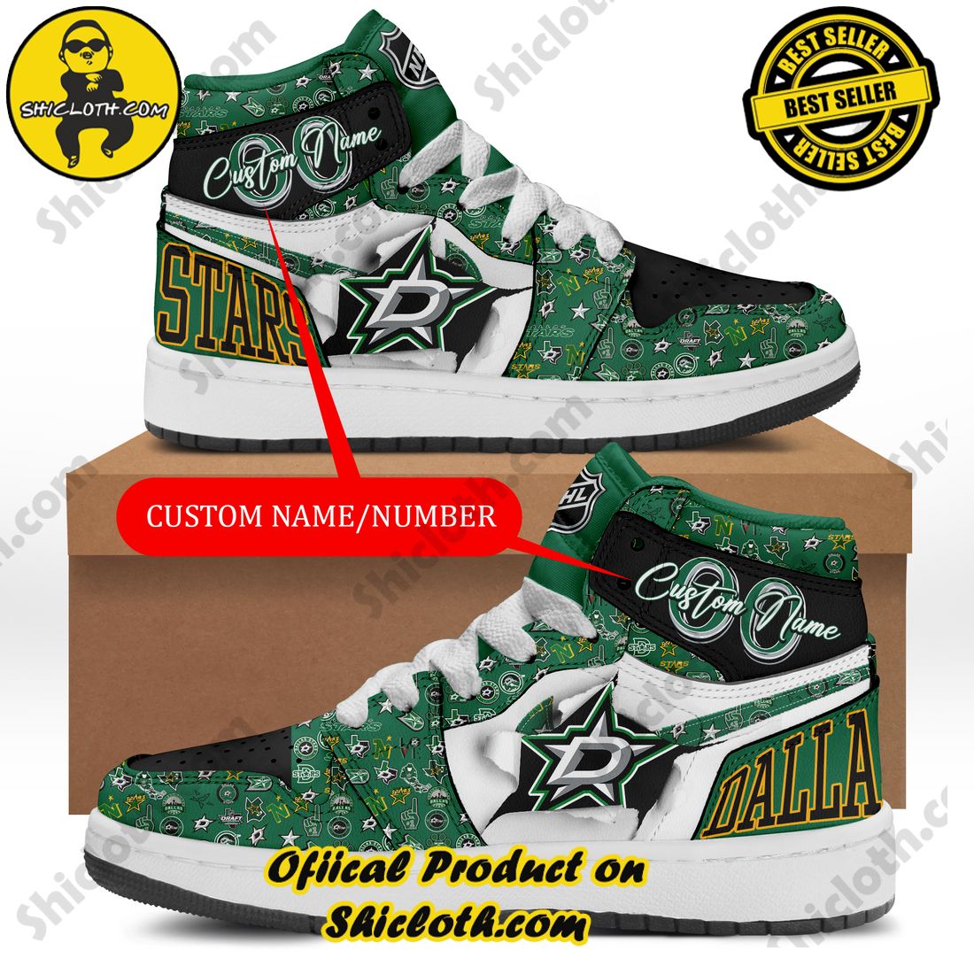 Custom Name and Number NHL Dallas Cowboys Nike Air Jordan 1 Sneakers