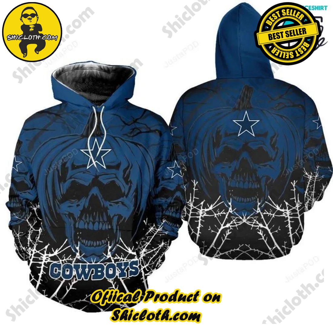 Hot Hot Hot Best Seller: Shiclothshop's 3D Hoodies 11 Dallas Cowboys Pumpkin Skull NFL Limited Design 3D Hoodie
