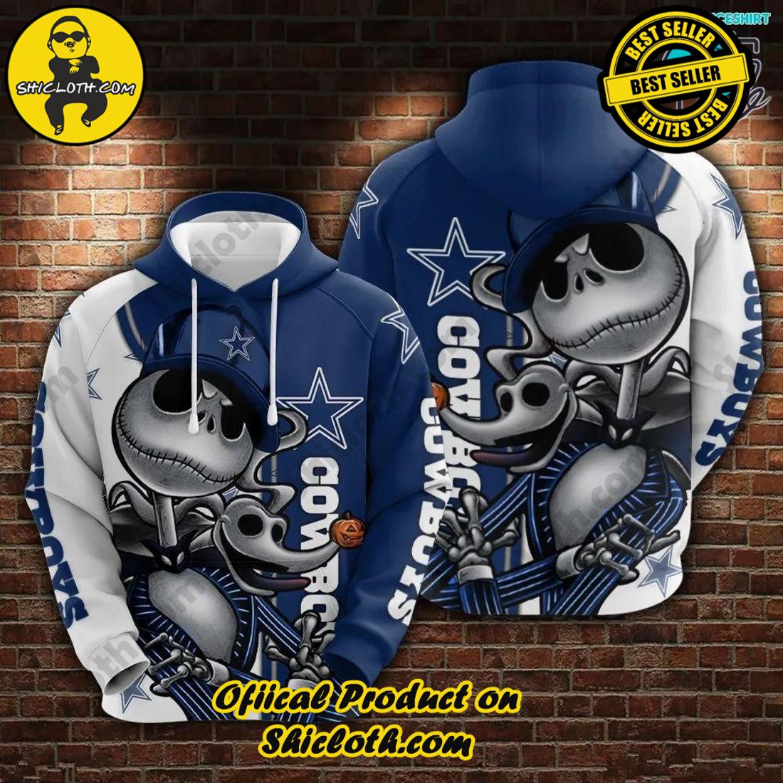 Hot Hot Hot Best Seller: Shiclothshop's 3D Hoodies 14 Dallas Cowboys Skellington And Zero Halloween NFL Limited Design 3D Printed Hoodie
