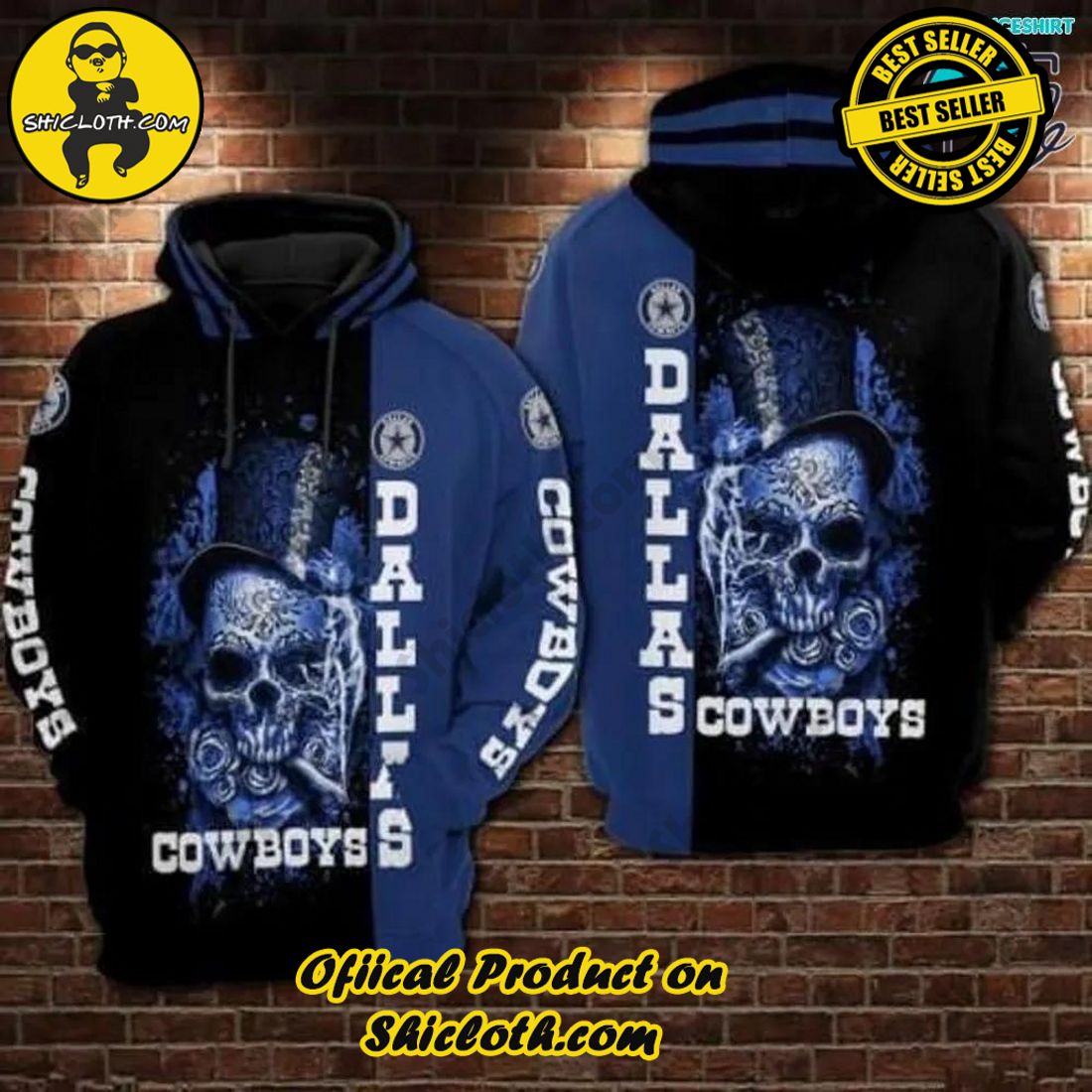 Hot Hot Hot Best Seller: Shiclothshop's 3D Hoodies 16 Dallas Cowboys Smoking Skull NFL Print 3D Hoodie