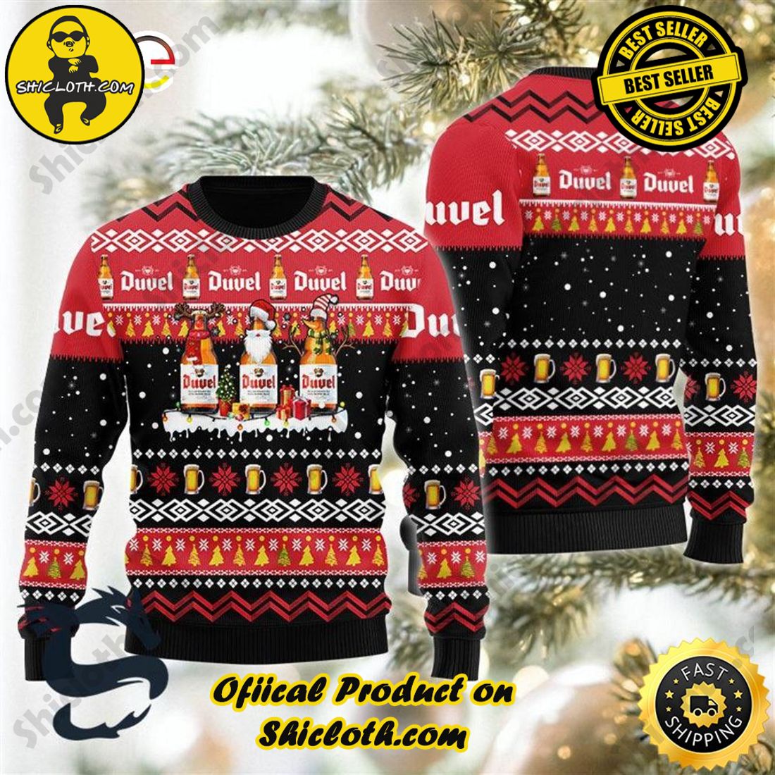 Hot Trend Bestseller: Sweaters from Shiclothshop 1 Duvel Beer Santa Reindeer Snowflake Ugly Beer Sweater