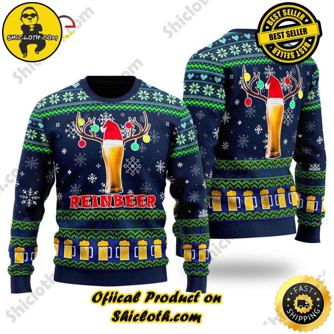 Hot Trend Bestseller: Sweaters from Shiclothshop 2 Funny Beer Lover Reindeer Christmas Ugly Beer Sweater