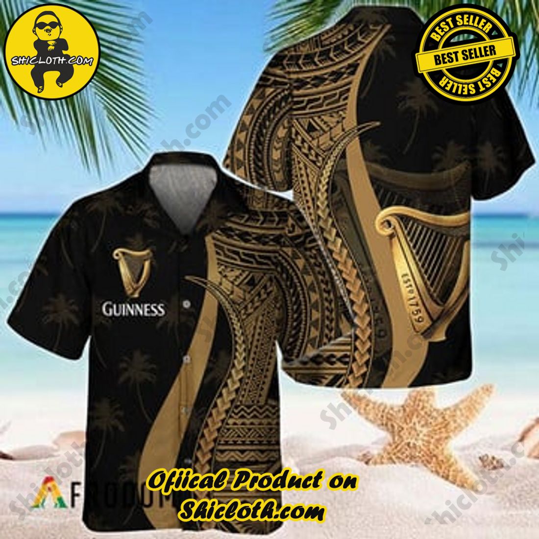 Shicloth Fashion Store's Hawaiian Shirts and Shorts - Perfect Gifts for Friends and Loved Ones 7 Gold Polynesian Guinness Hawaiian Shirt