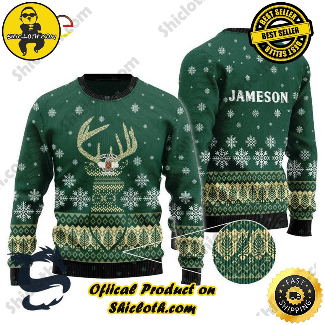 Hot Trend Bestseller: Sweaters from Shiclothshop 3 Green Jameson Reindeer Snowy Christmas Beer Sweater
