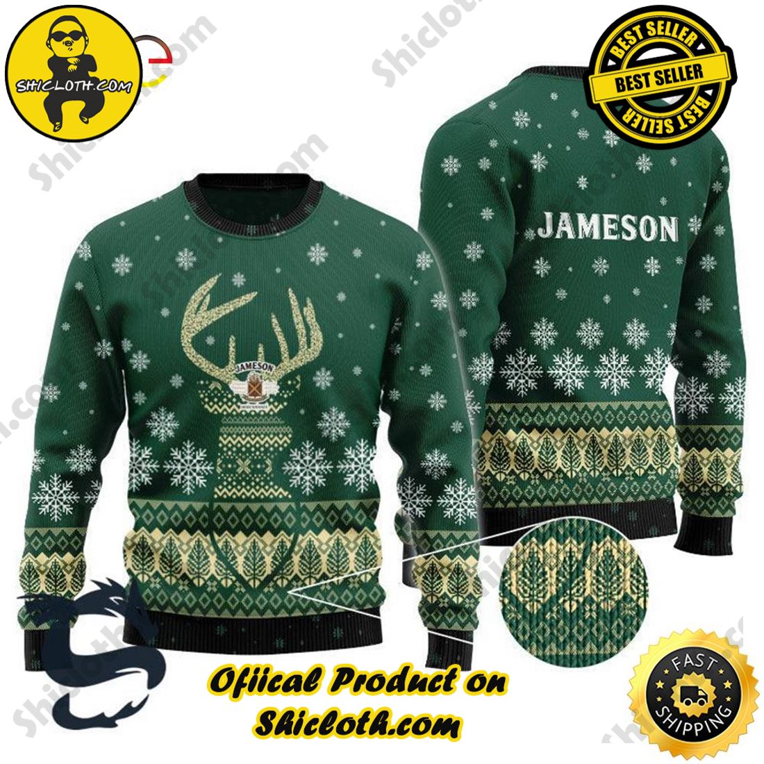 Green Jameson Reindeer Snowy Christmas Beer Sweater - Shicloth