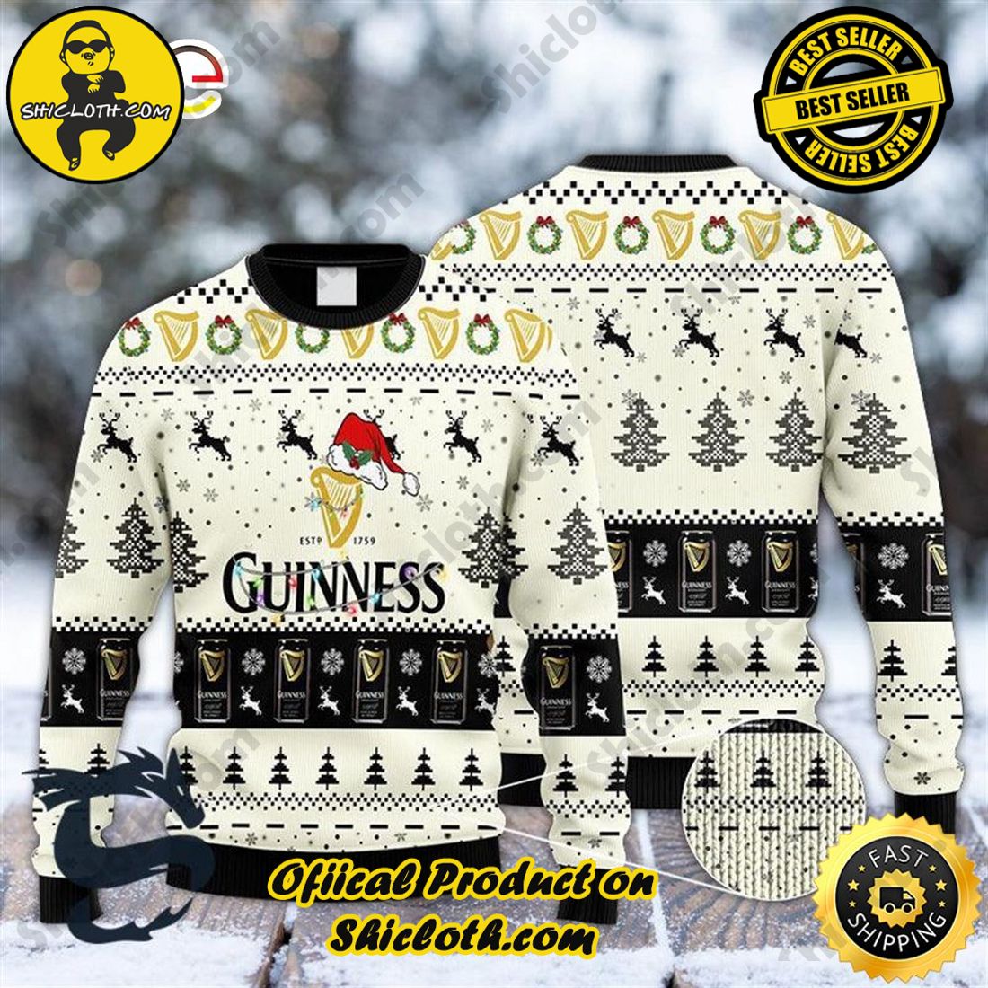 Hot Trend Bestseller: Sweaters from Shiclothshop 5 Guinness Reindeer Snowy Night Ugly Beer Sweater