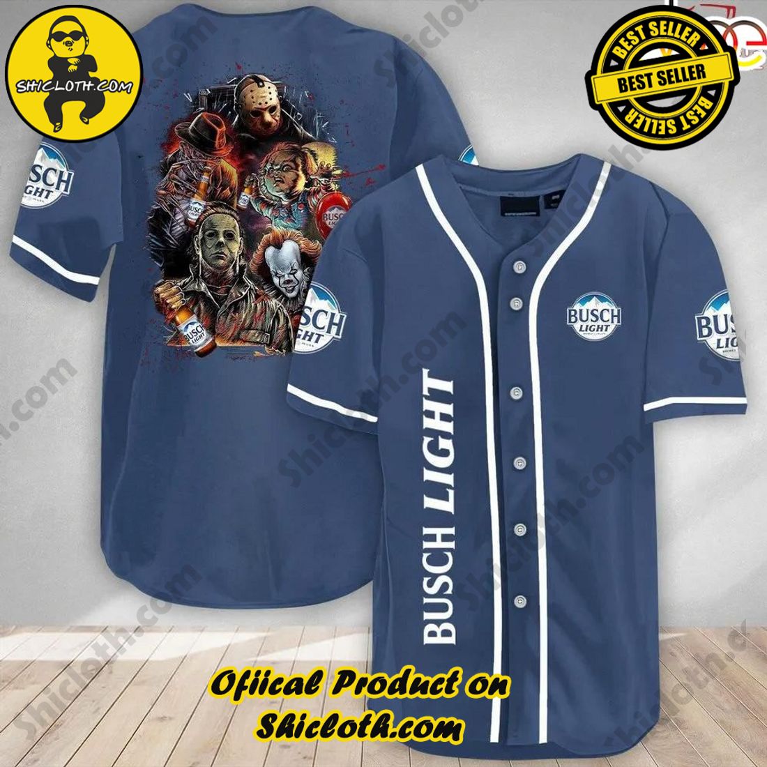 Shicloth's All-Star Baseball Jersey Shirt Collection 5 Halloween Horror Characters Busch Light Baseball Jersey