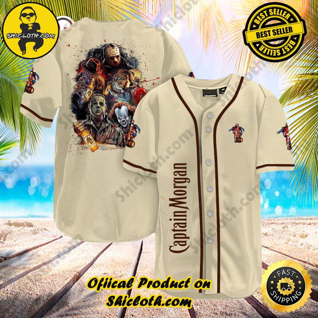 Hot trend:Shicloth's All-Star Baseball Jersey Shirt Collection 3 Halloween Horror Characters Captain Morgan Baseball Jersey Shirt