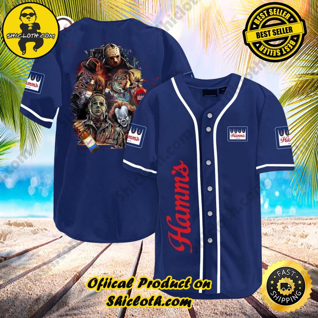 Hot trend:Shicloth's All-Star Baseball Jersey Shirt Collection 4 Halloween Horror Characters Hamms Beer Baseball Jersey Shirt