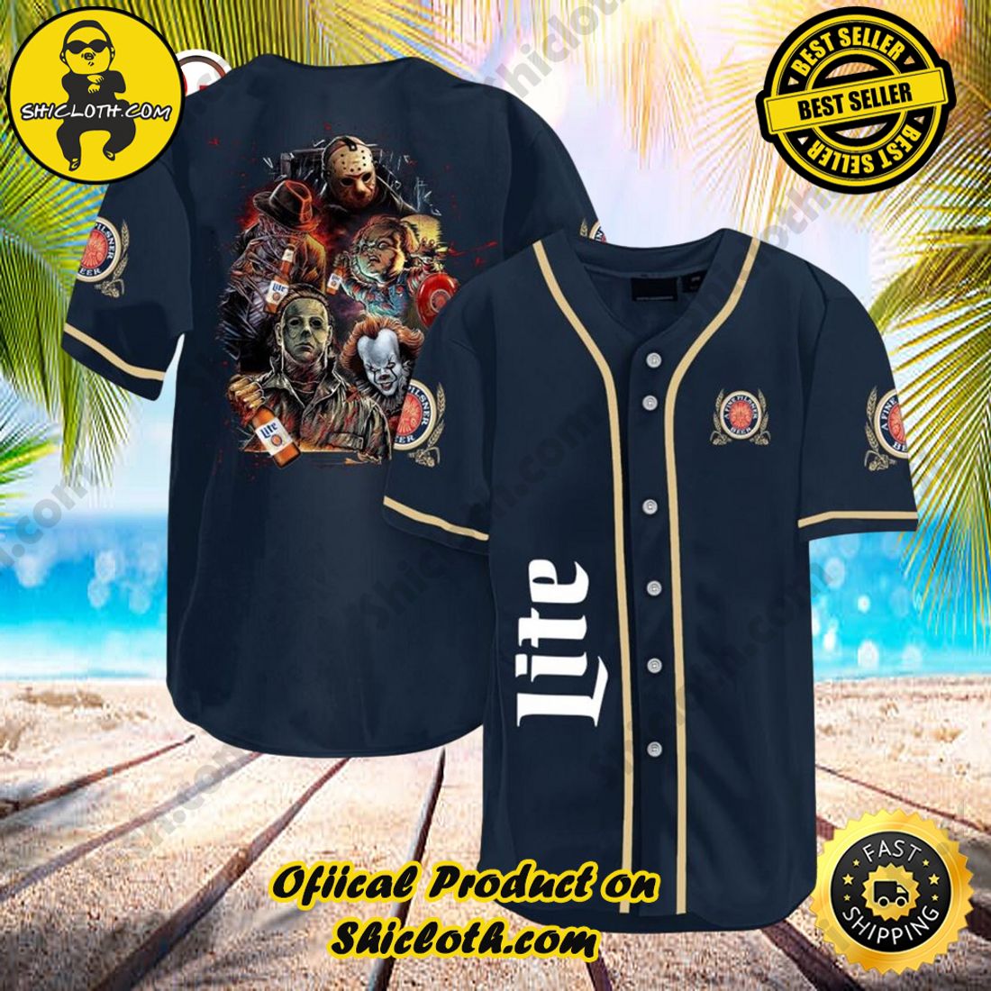 Hot trend:Shicloth's All-Star Baseball Jersey Shirt Collection 7 Halloween Horror Characters Miller Lite Baseball Jersey Shirt