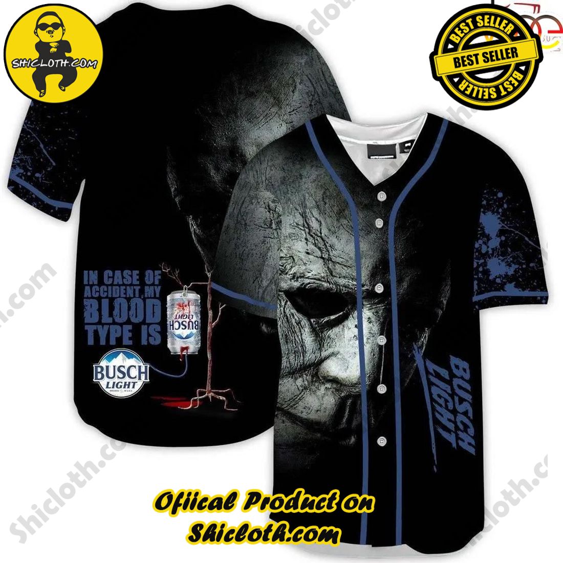 Shicloth's All-Star Baseball Jersey Shirt Collection 6 Halloween Horror Michael Myers Busch Light Baseball Jersey