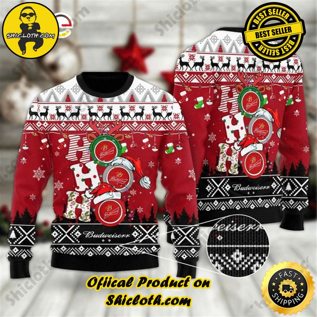 Hot Trend Bestseller: Sweaters from Shiclothshop 6 HoHoHo Budweiser Beer Christmas Beer Sweater