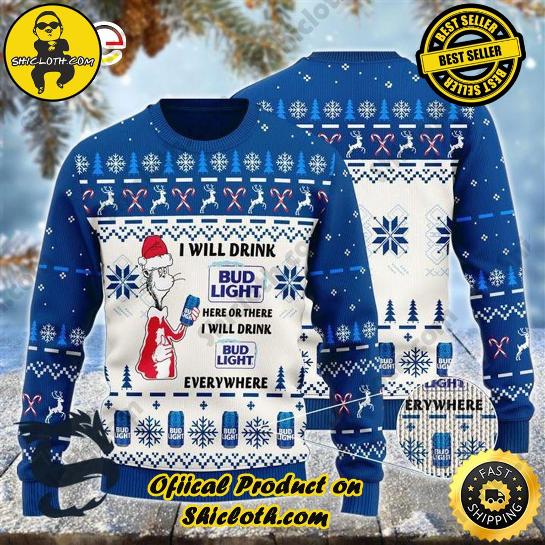 Hot Trend Bestseller: Sweaters from Shiclothshop 7 I Will Drink Bud Light Here Or There Christmas Ugly Beer Sweater