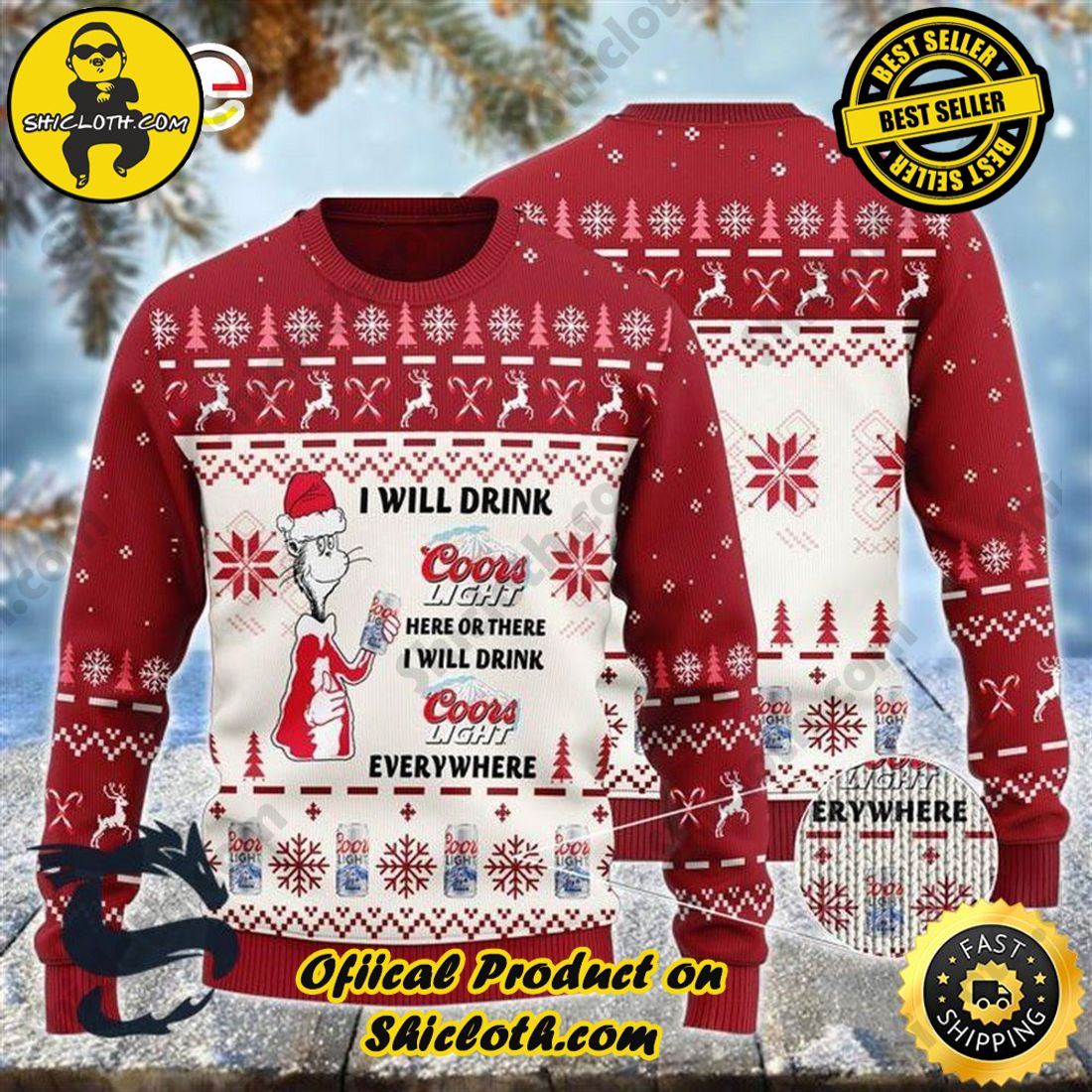 Hot Trend Bestseller: Sweaters from Shiclothshop 8 I Will Drink Coors Light Here Or There Christmas Ugly Beer Sweater