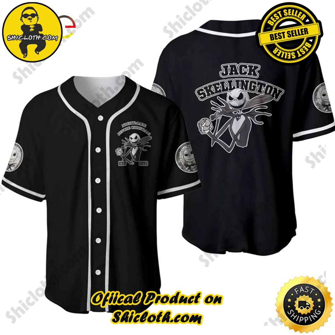 Shicloth's All-Star Baseball Jersey Shirt Collection 8 Jack Skellington Baseball Jersey