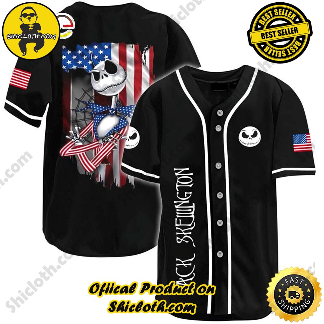Shicloth's All-Star Baseball Jersey Shirt Collection 13 Jack Skellington United States Flag Baseball Jersey