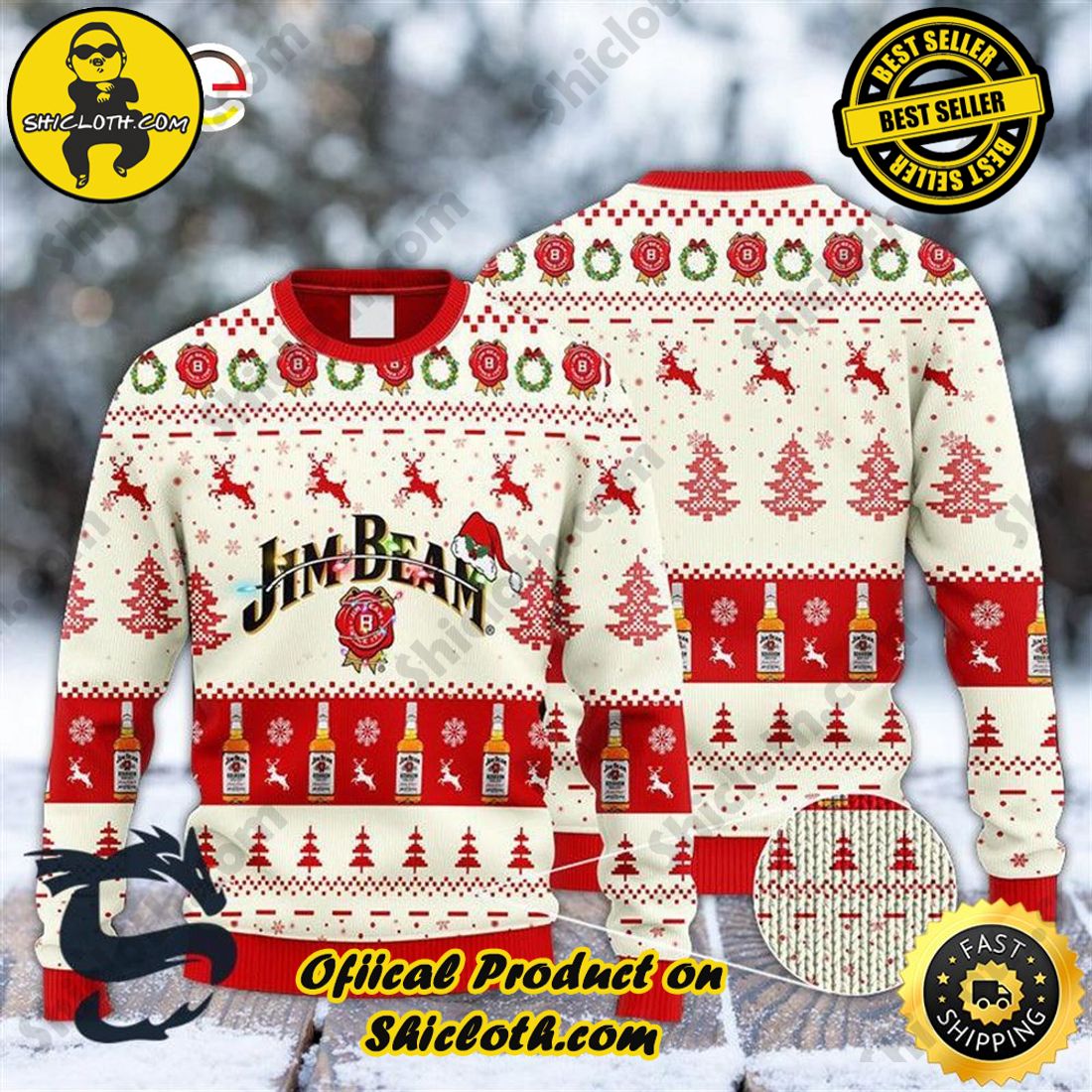Hot Trend Bestseller: Sweaters from Shiclothshop 11 Jim Beam Reindeer Snowy Night Ugly Beer Sweater