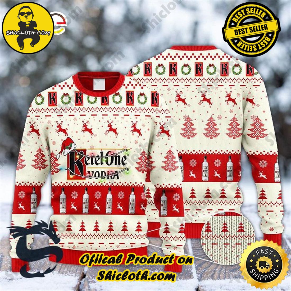 Hot Trend Bestseller: Sweaters from Shiclothshop 12 Ketel One Vodka Reindeer Snowy Night Ugly Beer Sweater