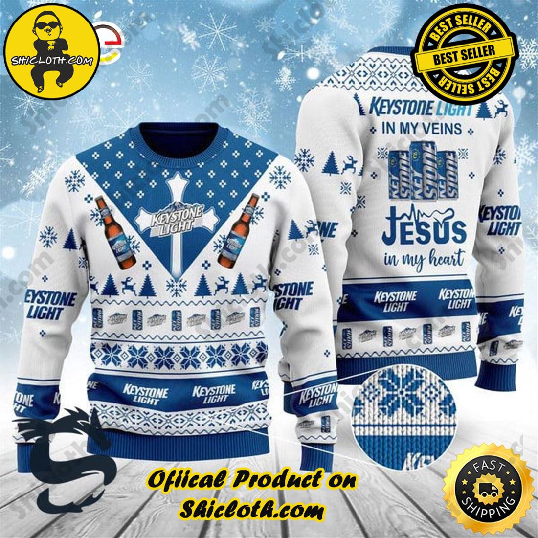 Hot Trend Bestseller: Sweaters from Shiclothshop 14 Keystone Light In My Veins Jesus In My Heart Ugly Beer Sweater