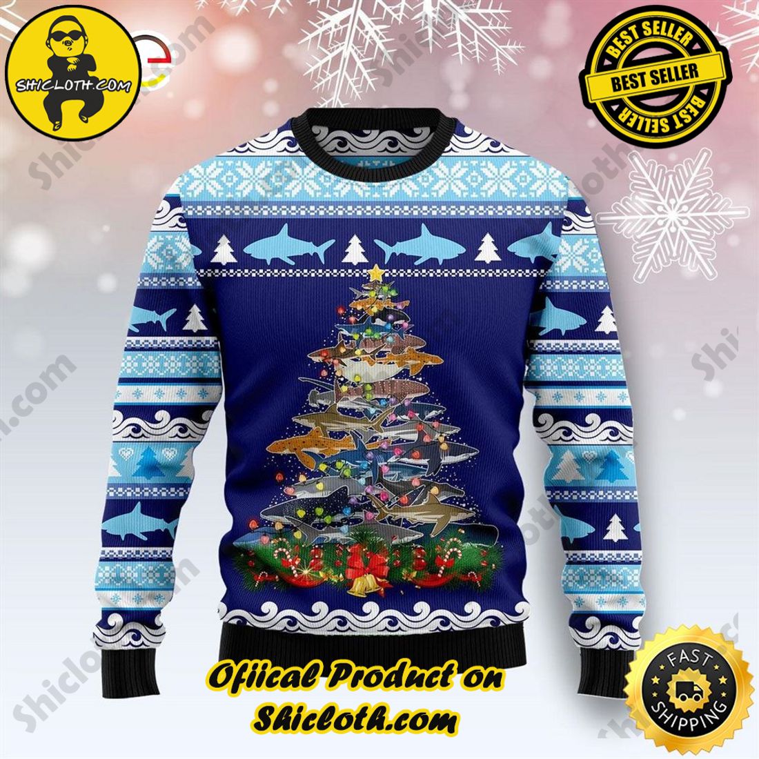 Hot Trend Bestseller: Sweaters from Shiclothshop 16 Lights Christmas Tree Santa Shark Ugly Beer Sweater
