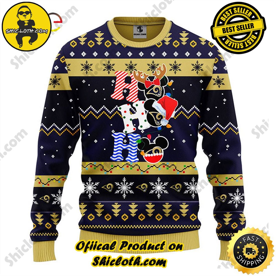 Hot Trending Shiclothshop's Sweaters - The Perfect Year-End Gift 25 Los Angeles Rams HoHoHo Mickey Ugly Sweater