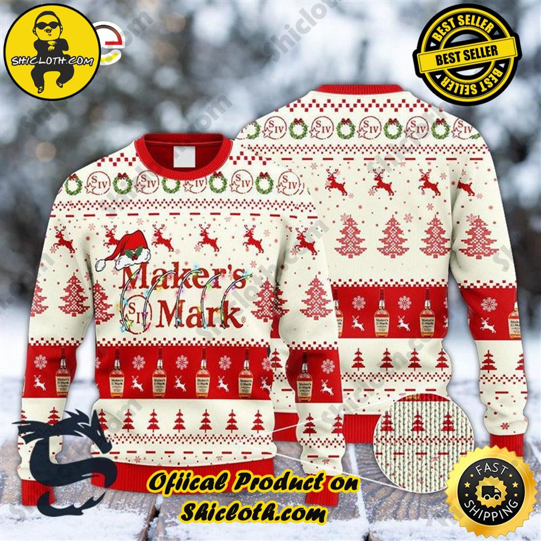 Hot Trend Bestseller: Sweaters from Shiclothshop 17 Maker’s Mark Whiskey Reindeer Snowy Night Ugly Beer Sweater