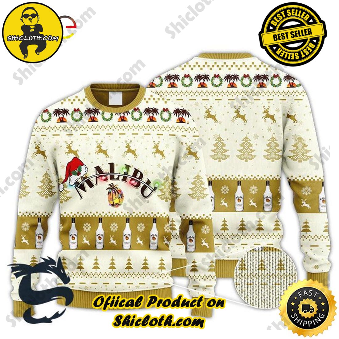 Hot Trend Bestseller: Sweaters from Shiclothshop 18 Malibu Rum Reindeer Snowy Night Ugly Beer Sweater