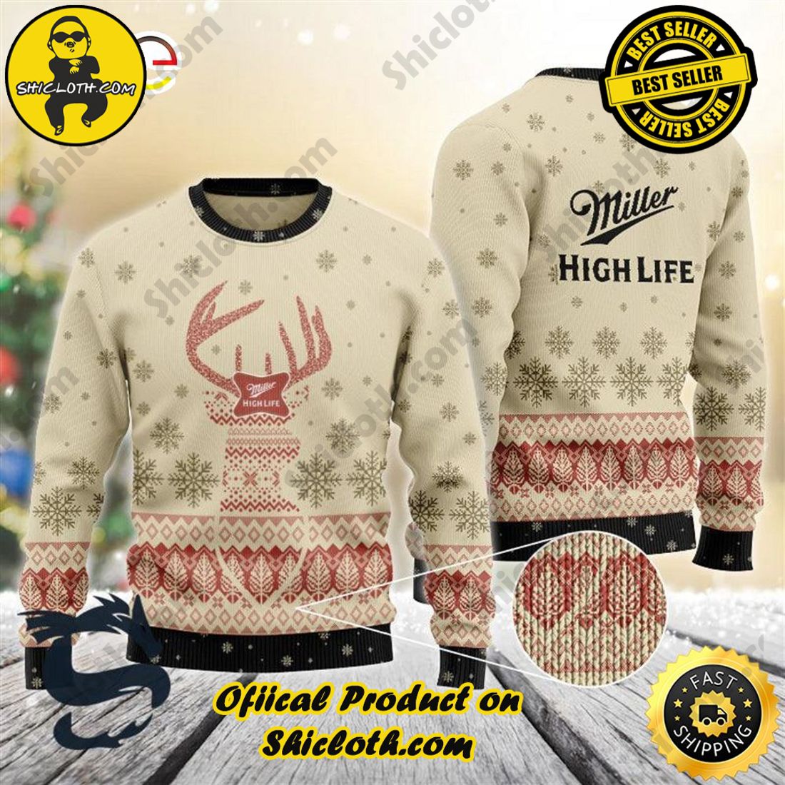 Hot Hot Hot Bestseller: Sweaters from Shiclothshop 2 Miller High Life Reindeer Snowy Christmas Beer Sweater