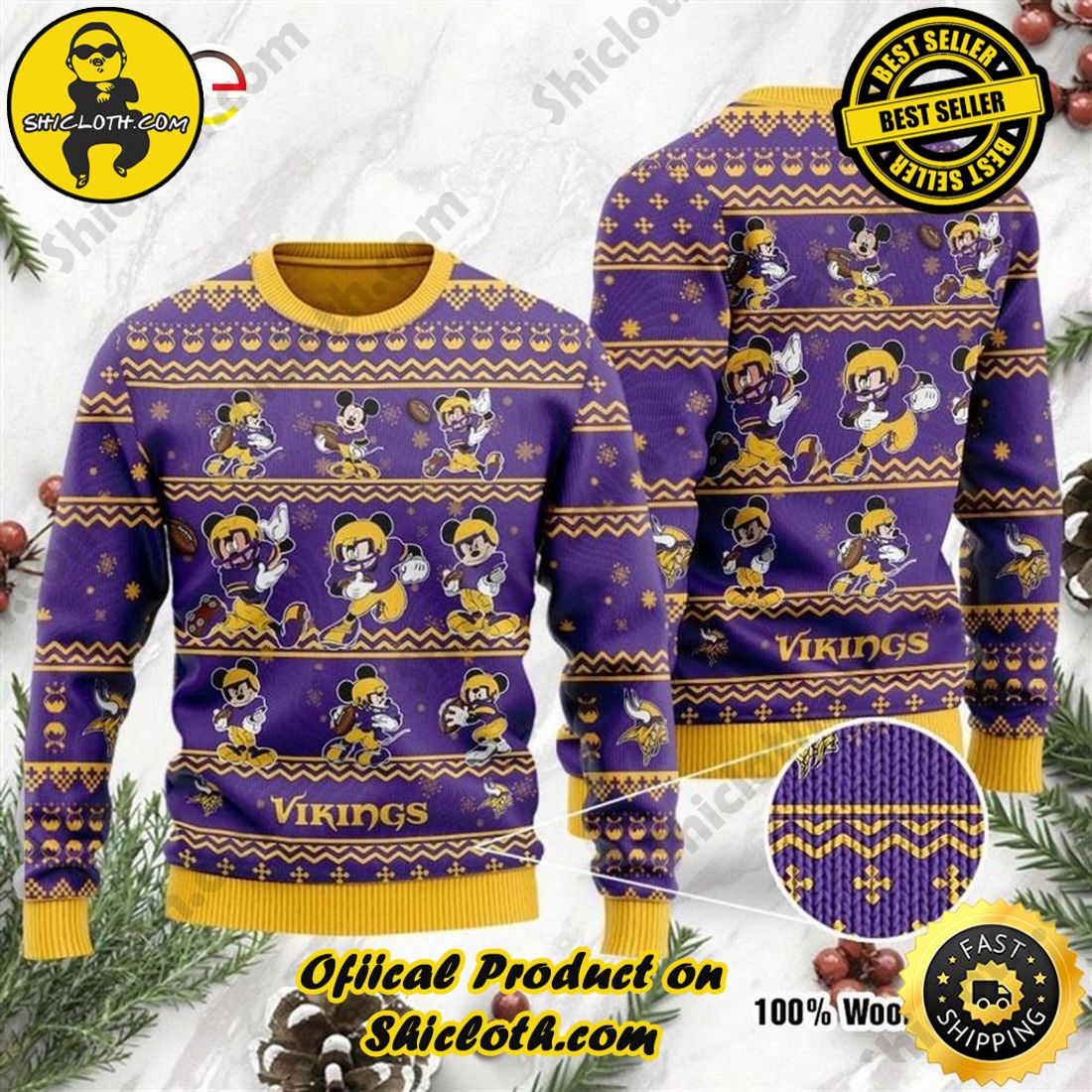 Hot Hot Hot Christmas Bestseller: Sweaters from Shiclothshop 6 Minnesota Vikings Mickey Mouse Player Disney Ugly Sweater Christmas