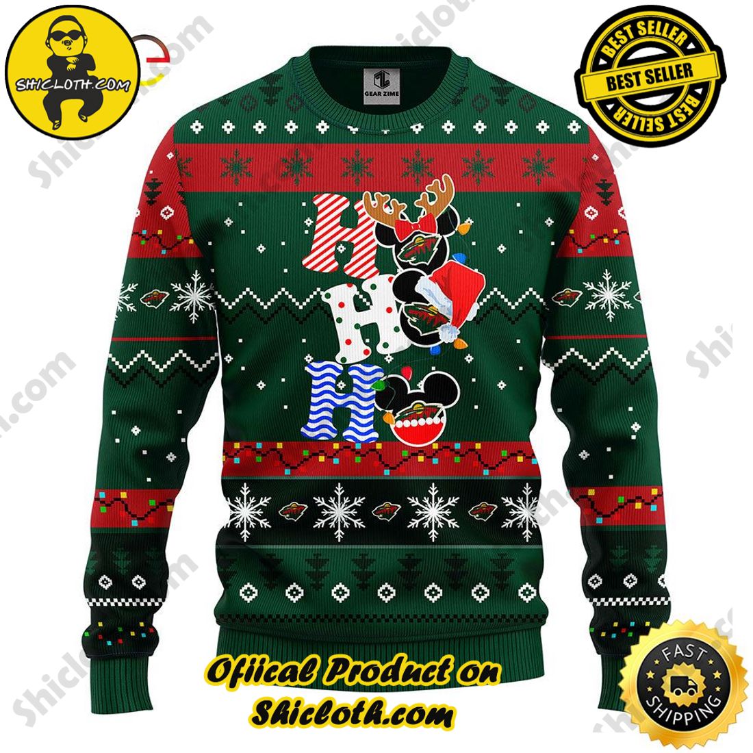 Hot Hot Hot Christmas Bestseller: Sweaters from Shiclothshop 7 Minnesota Wild Hohoho Mickey Christmas Ugly Sweater