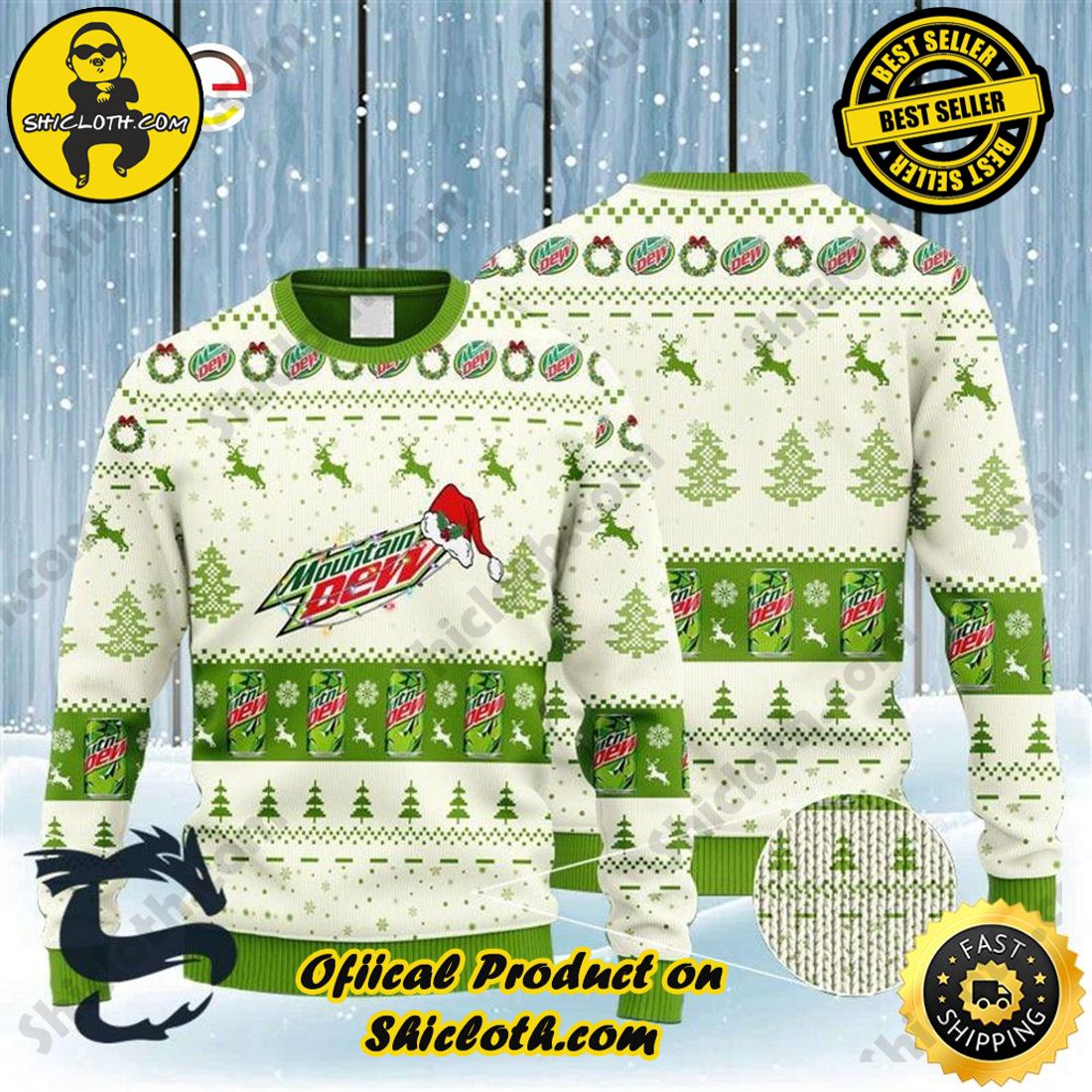 Hot Hot Hot Bestseller: Sweaters from Shiclothshop 7 Mountain Dew Reindeer Snowy Night Ugly Beer Sweater