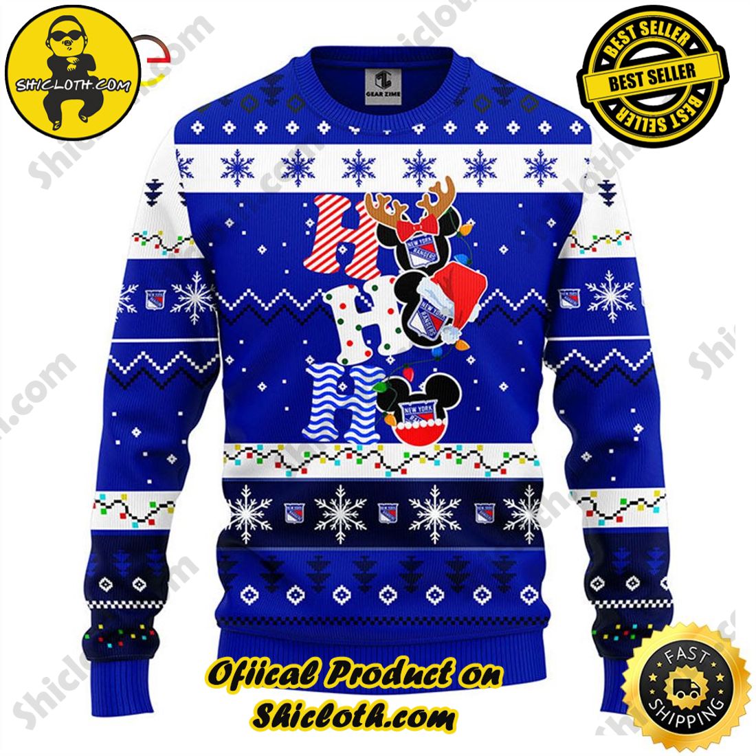 Hot Hot Hot Christmas Bestseller: Sweaters from Shiclothshop 16 New York Rangers Hohoho Mickey Christmas Ugly Sweater