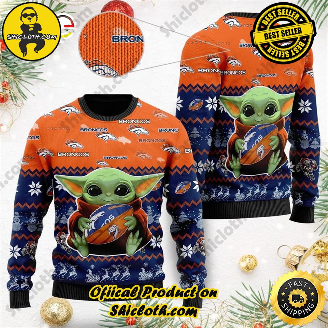 NFL New York Jets Baby Yoda Ugly Christmas Sweater