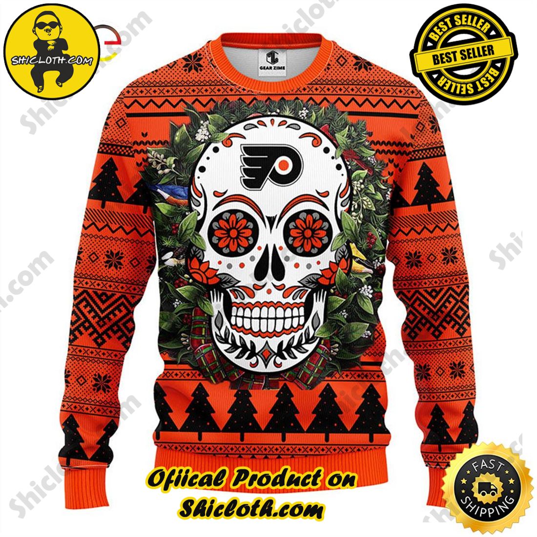 Philadelphia Eagles Skull Flower Ugly Christmas Ugly Sweater