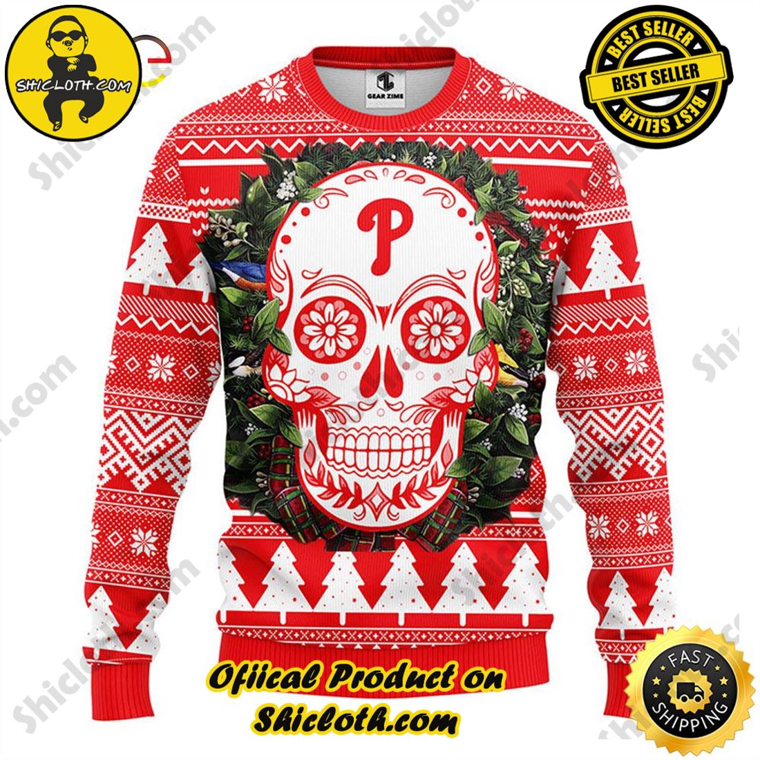 NFL Philadelphia Eagles Skull Santa Christmas Gift All Over Print Ugly  Christmas Sweater - Freedomdesign